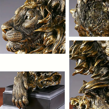 1pc Golden Resin Lion Statue King Of Beasts