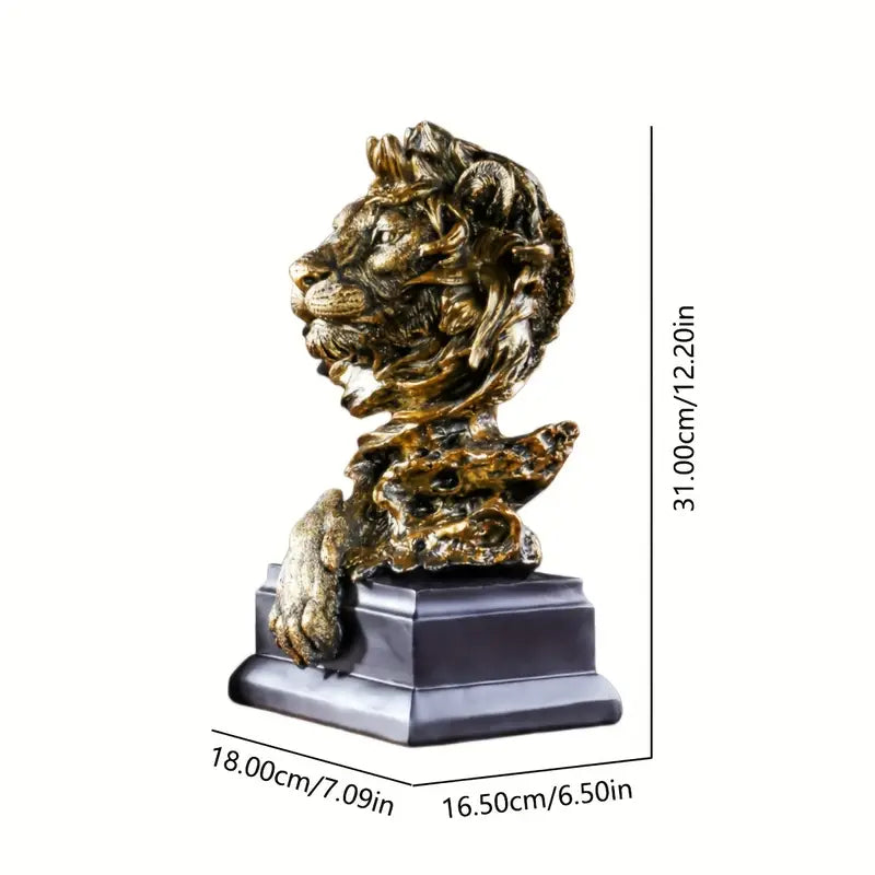 1pc Golden Resin Lion Statue King Of Beasts