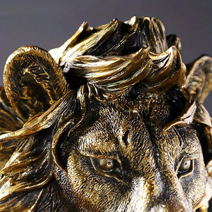 1pc Golden Resin Lion Statue King Of Beasts