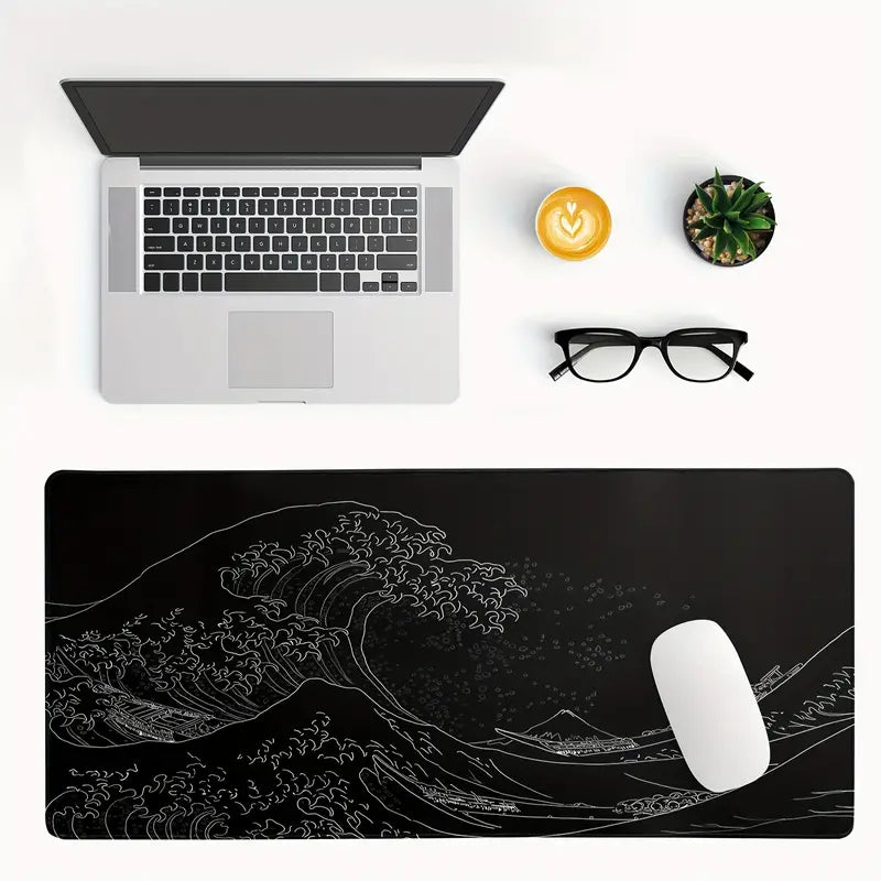 1pc Japan Black Sea Wave Large Mouse Pad