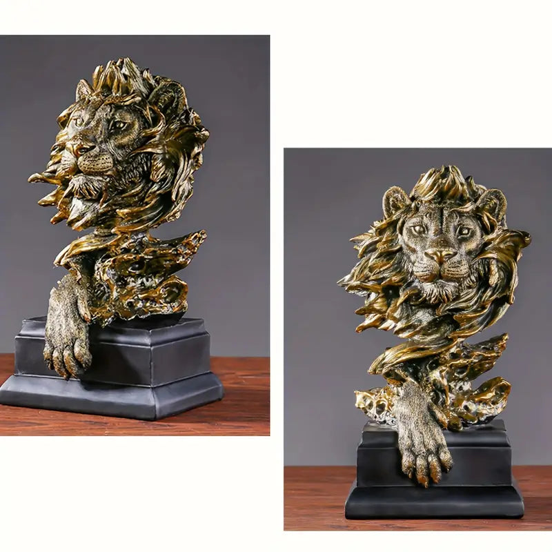 1pc Golden Resin Lion Statue King Of Beasts