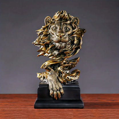 1pc Golden Resin Lion Statue King Of Beasts